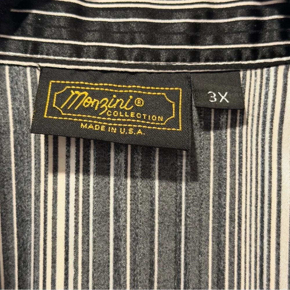 Monzini Collection Men's Shirt Size 3X Black White Striped Long Sleeve‎